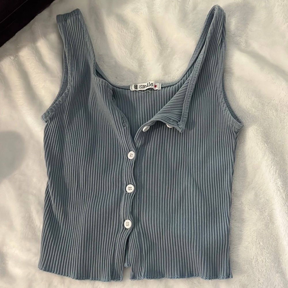 Button front ribbed cropped tank top